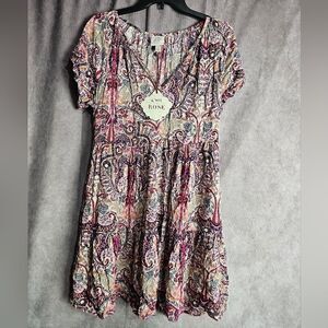 Women's Short SleevesV Neck Ruffle Dress XS